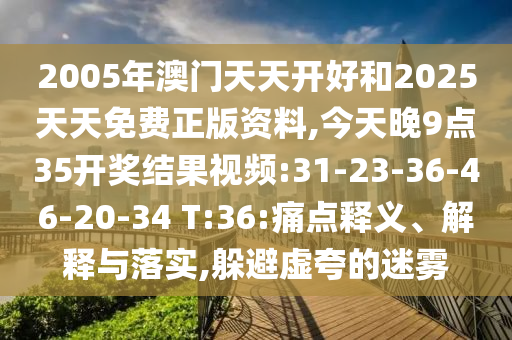 2005年澳門天天開好和2025天天免費(fèi)正版資料,今天晚9點35開獎結(jié)果視頻:31-23-36-46-20-34 T:36:痛點釋義、解釋與落實,躲避虛夸的迷霧